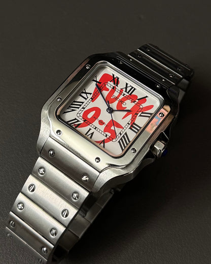 Santos: Stainless Steel White “Fuck 9-5” Dial Roman Markers