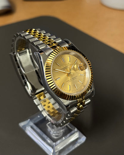 Seiko Mod DateJust: Two Tone Gold Champagne Dial Stick Markers w/ Jubilee Bracelet