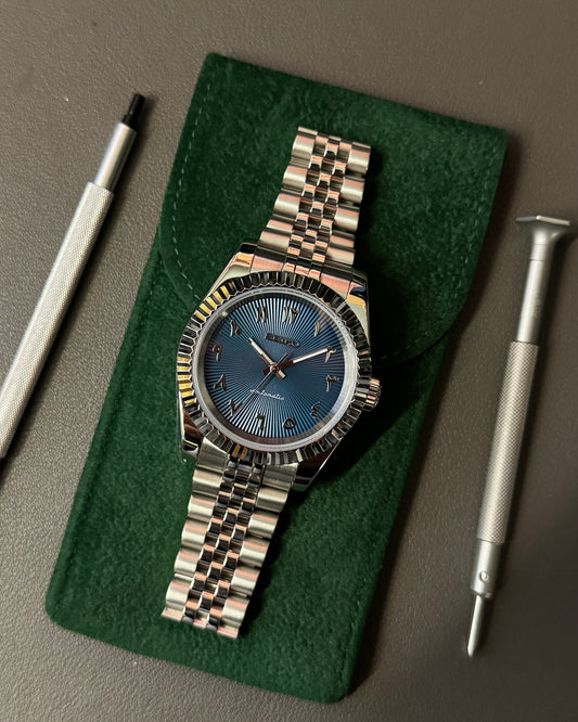 Seiko Mod Datejust: Stainless Steel Blue Dial Arabic Markers w/ Jubilee Bracelet