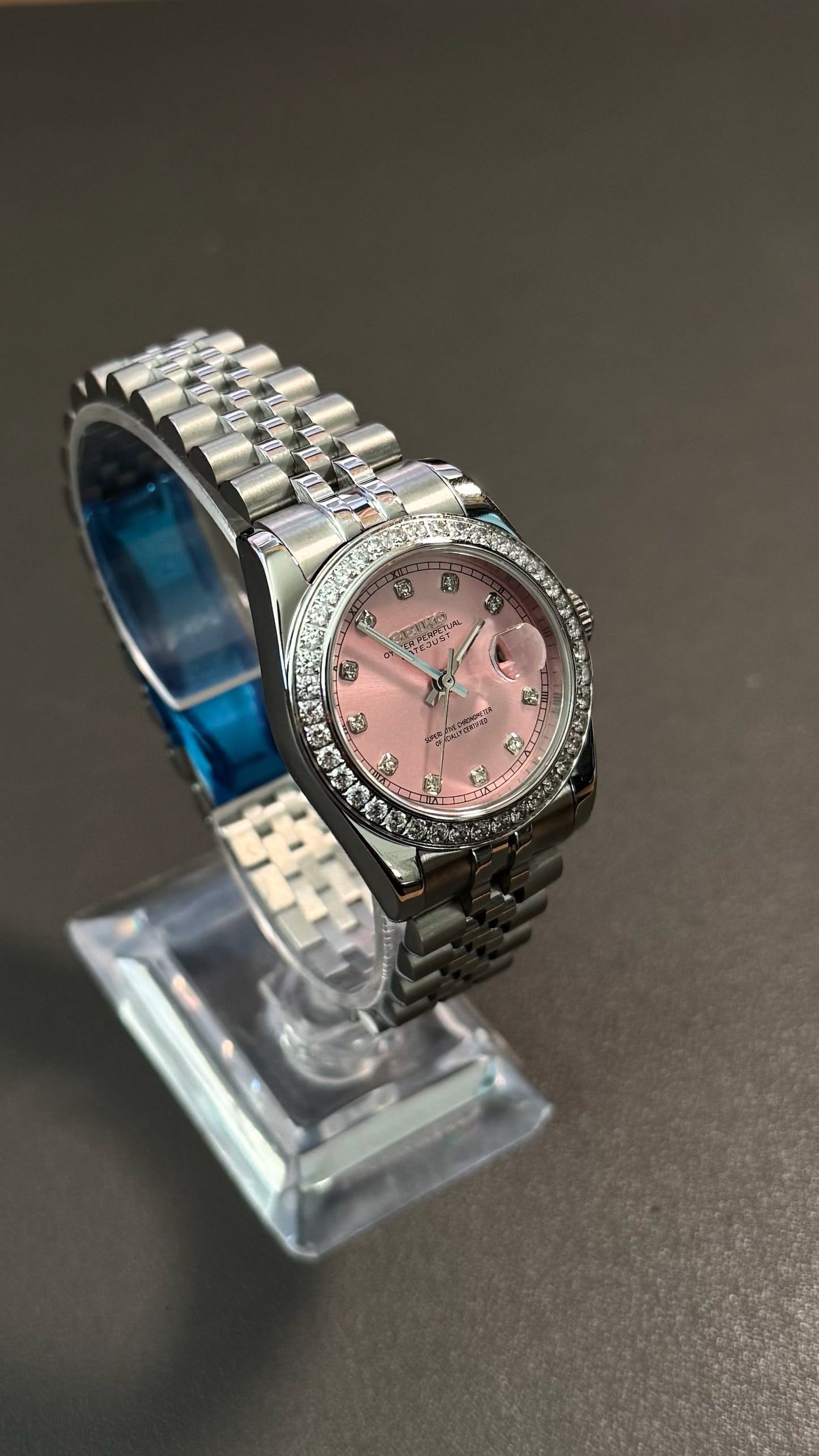 Lady DateJust: Stainless Steel Sunburst Pink Dial Gem Markers w/ Jubilee Bracelet