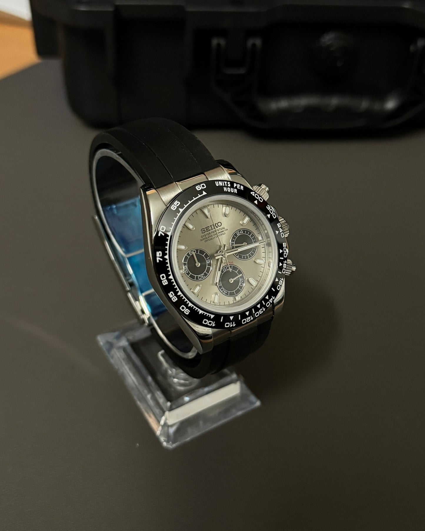 Chronograph: Stainless Steel with Grey Dial on Rubber Strap