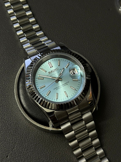DateJust: Stainless Steel Ice Blue Dial Stick Markers w/ Presidential Bracelet