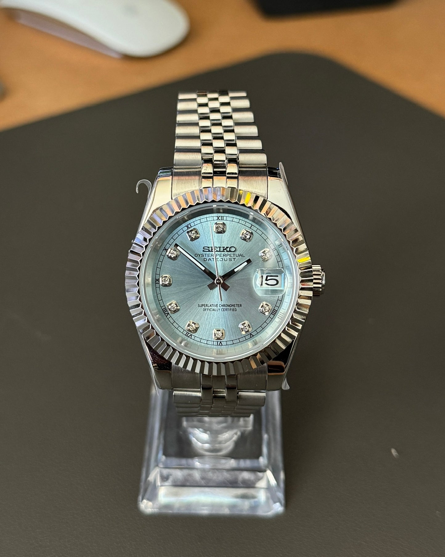 DateJust: Stainless Steel Ice Blue Dial Gem Markers w/ Jubilee Bracelet