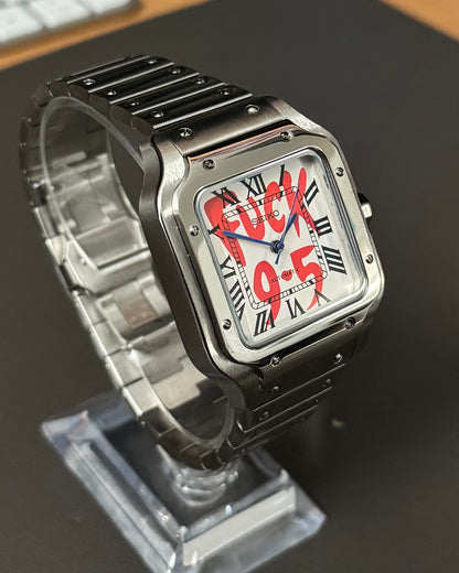 Santos: Stainless Steel White “Fuck 9-5” Dial Roman Markers