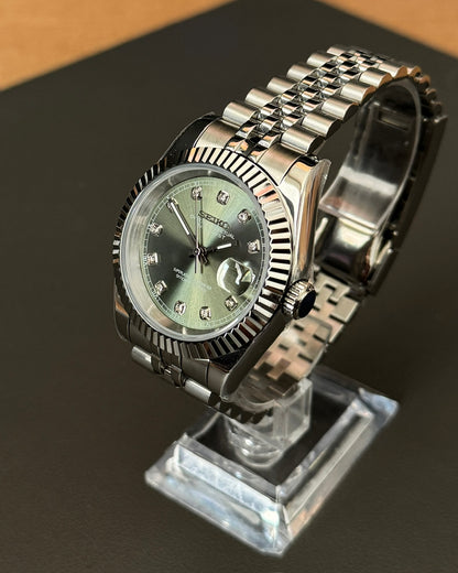 DateJust: Stainless Steel Sunburst Olive Dial Gem Markers w/ Jubilee Bracelet