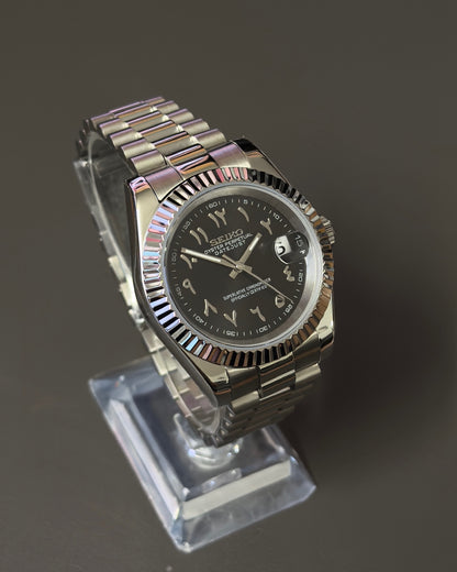 DateJust: Stainless Steel Black Dial Arabic Markers w/ Presidential Bracelet