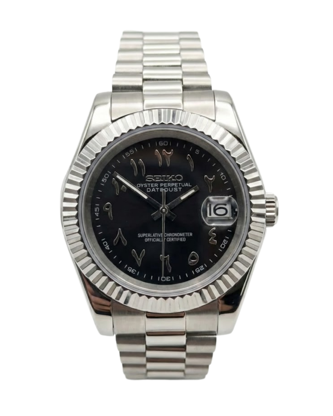 DateJust: Stainless Steel Black Dial Arabic Markers w/ Presidential Bracelet