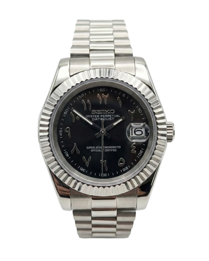 DateJust: Stainless Steel Black Dial Arabic Markers w/ Presidential Bracelet