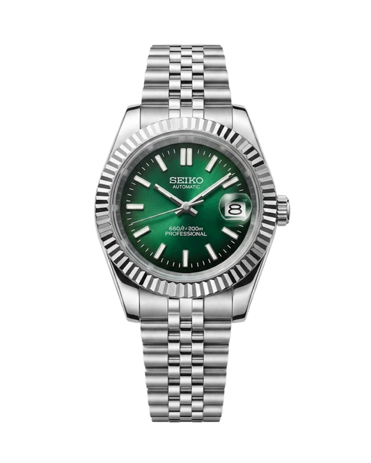 DateJust: Stainless Steel Gradient Green Dial Stick Markers w/ Jubilee Bracelet