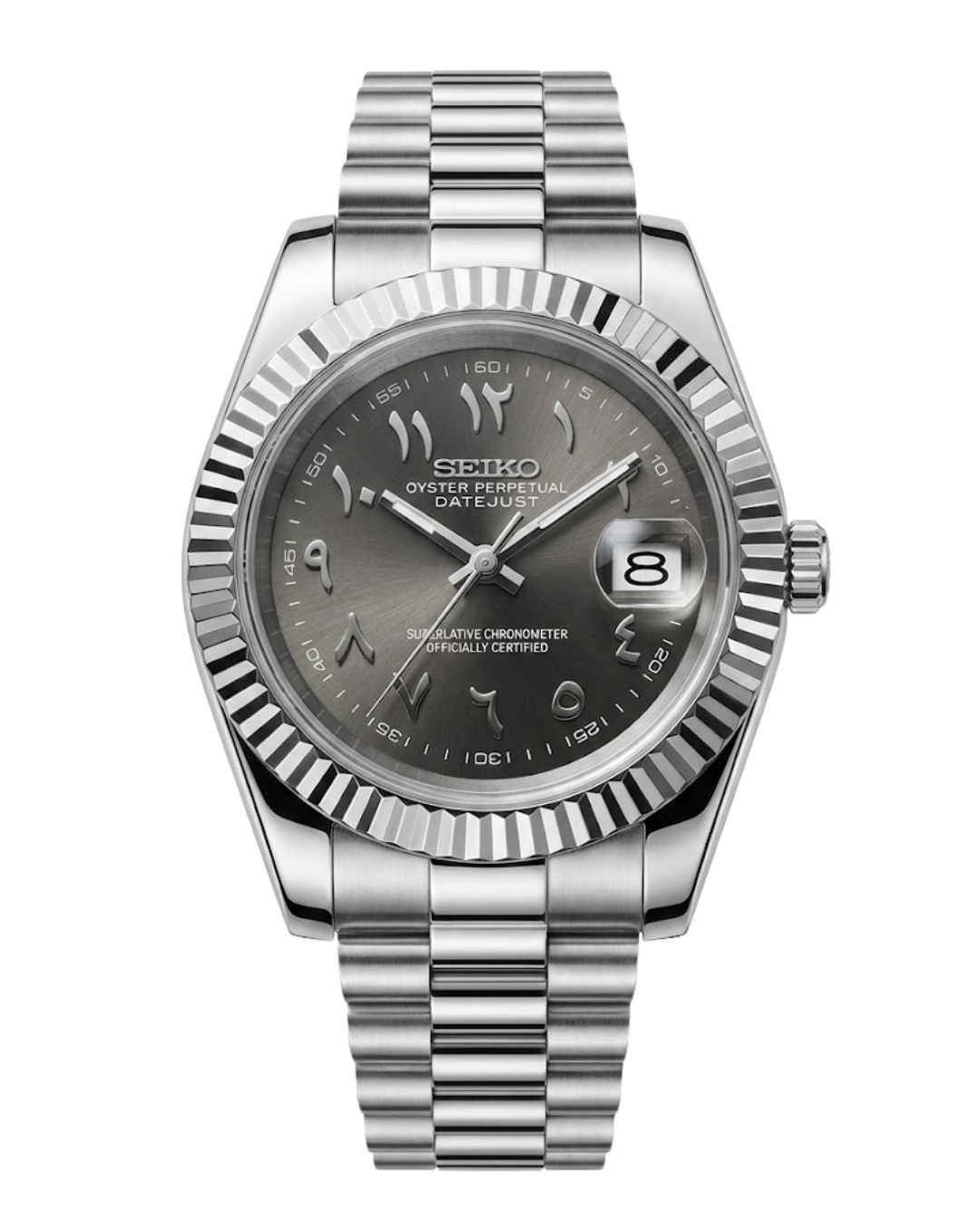 DateJust: Stainless Steel Grey Dial Arabic Markers w/ Presidential Bracelet