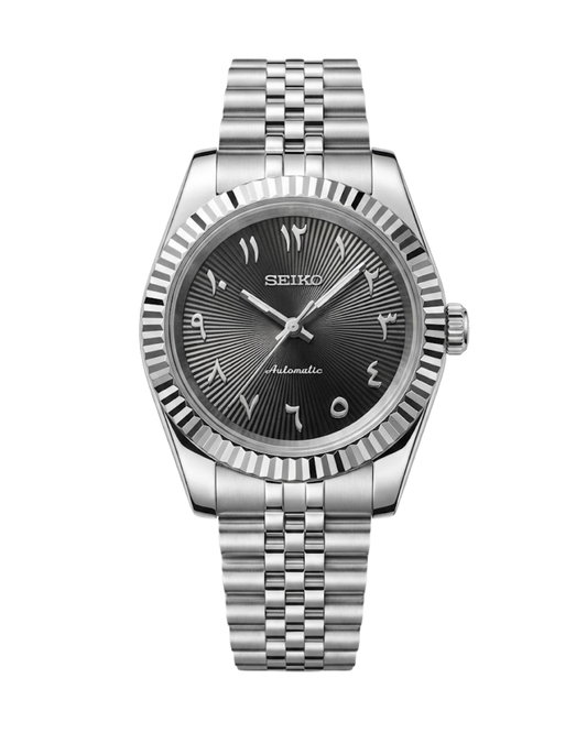 DateJust: Stainless Steel Guilloche Black Dial Arabic Marker w/ Jubilee Bracelet