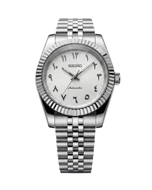 DateJust: Stainless Steel Guilloche White Dial Arabic Markers w/ Jubilee Bracelet