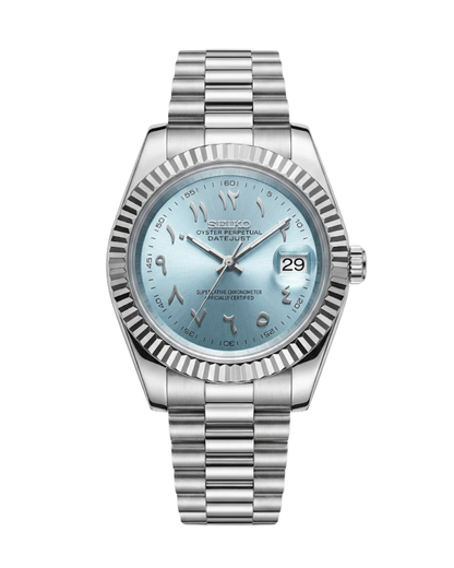 DateJust: Stainless Steel Ice Blue Dial Arabic Markers w/ President Bracelet