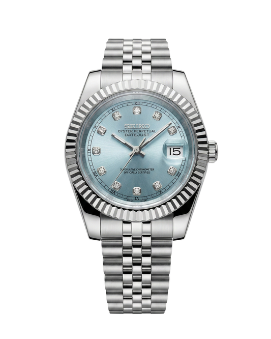 DateJust: Stainless Steel Ice Blue Dial Gem Markers w/ Jubilee Bracelet