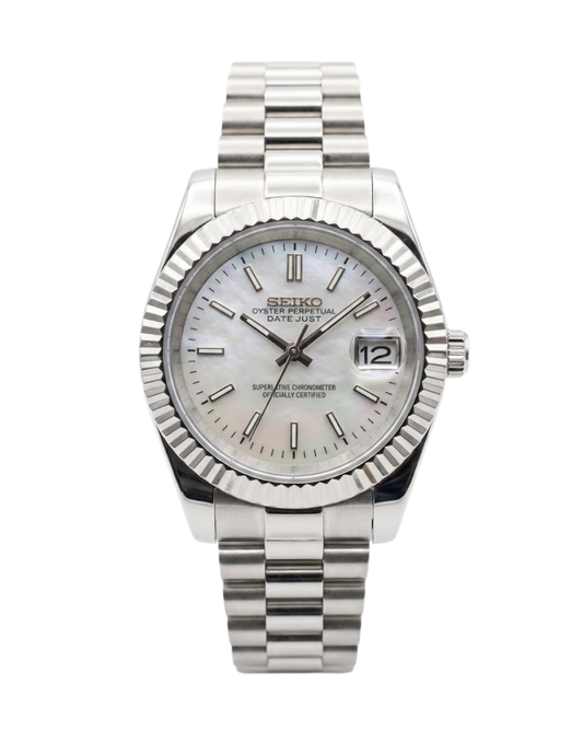 DateJust: Stainless Steel Mother of Pearl Dial Stick Markers w/ Presidential Bracelet