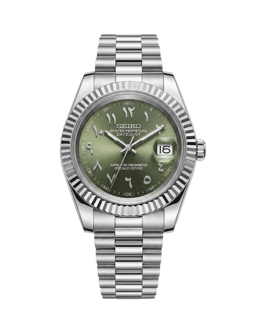 DateJust: Stainless Steel Olive Green Dial Arabic Markers w/ Presidential Bracelet