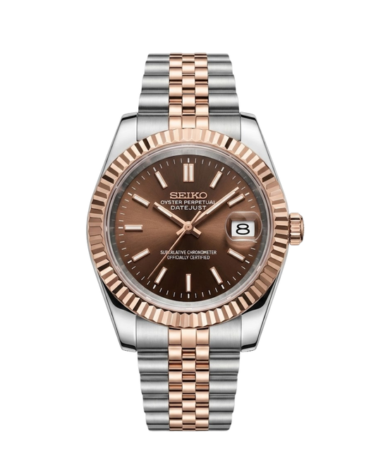 DateJust: Two Tone Rose Gold Chocolate Dial Stick Markers w/ Jubilee Bracelet