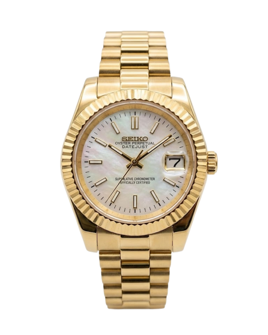 DateJust: Yellow Gold Mother of Pearl Dial Stick Markers w/ Presidential Bracelet