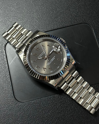 DateJust: Stainless Steel Grey Dial Arabic Markers w/ Presidential Bracelet