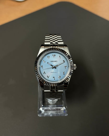 Seiko Mod DateJust: Stainless Steel Ice Blue Arabic marker Dial on Jubilee Bracelet