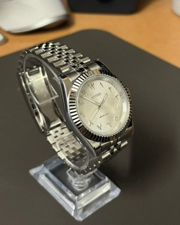 DateJust: Stainless Steel Guilloche White Dial Arabic Markers w/ Jubilee Bracelet