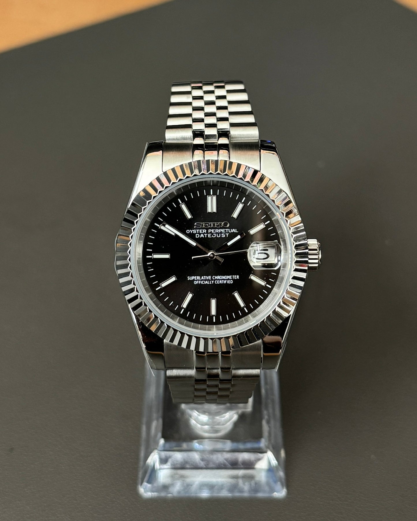 DateJust: Stainless Steel Black Dial Stick Markers w/ Jubilee Bracelet
