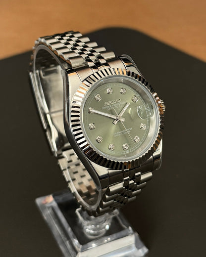 DateJust: Stainless Steel Sunburst Olive Dial Gem Markers w/ Jubilee Bracelet