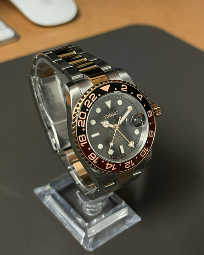GMT: Two-Tone Rose Gold Root Beer Rotating Bezel w/ Oyster Bracelet