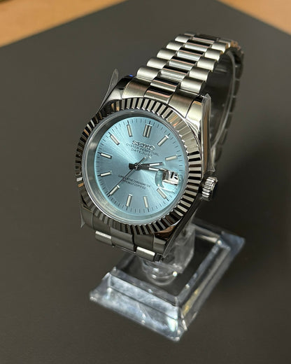 DateJust: Stainless Steel Ice Blue Dial Stick Markers w/ Presidential Bracelet
