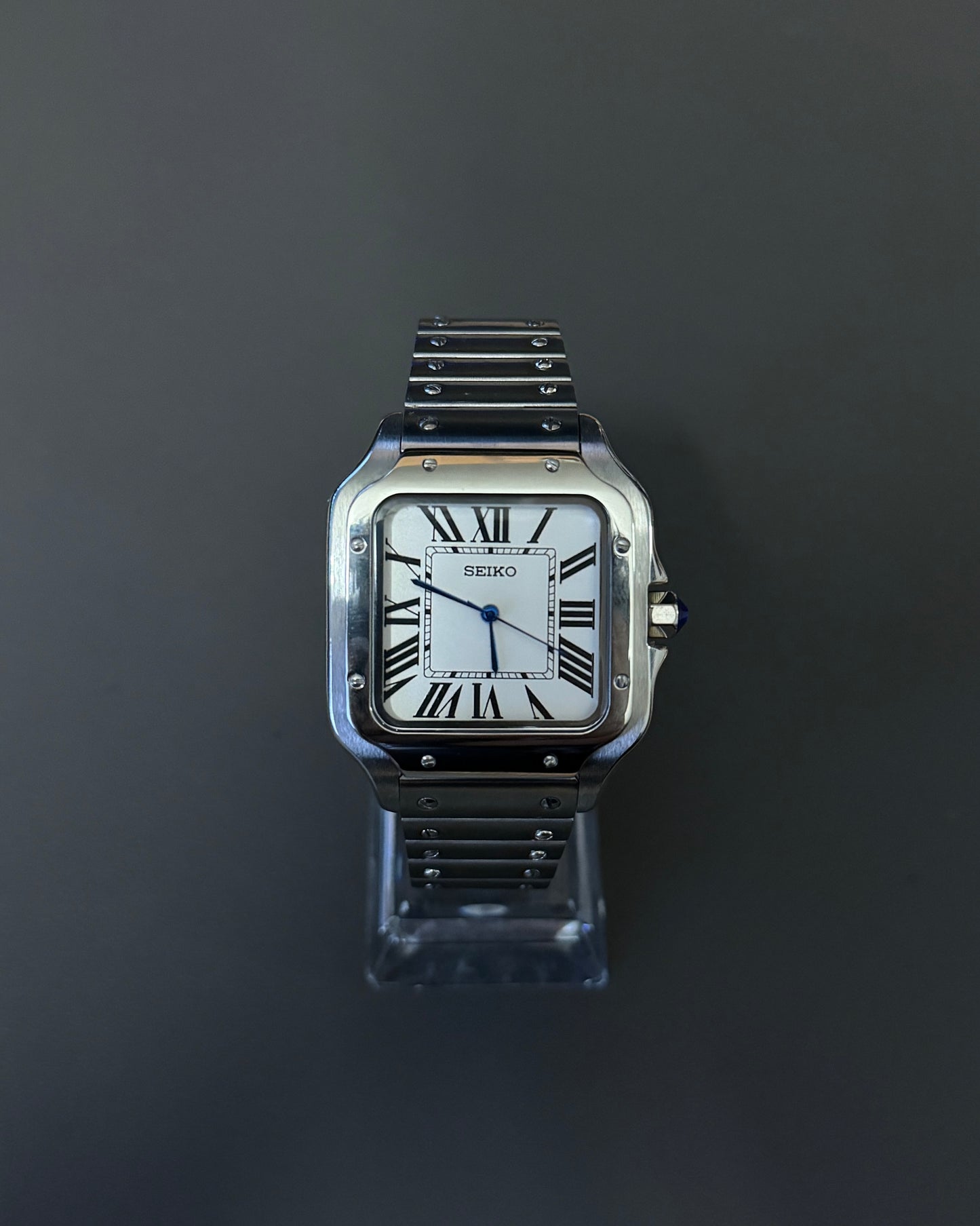 Seiko Mod Santos: Stainless Steel White Dial Roman Markers