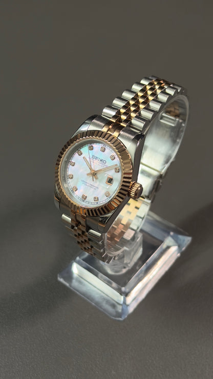 Lady DateJust: Two-Tone Rose Gold Mother of Pearl Dial Gem Markers w/ Jubilee Bracelet