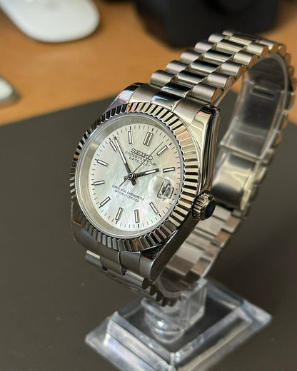 DateJust: Stainless Steel Mother of Pearl Dial Stick Markers w/ Presidential Bracelet