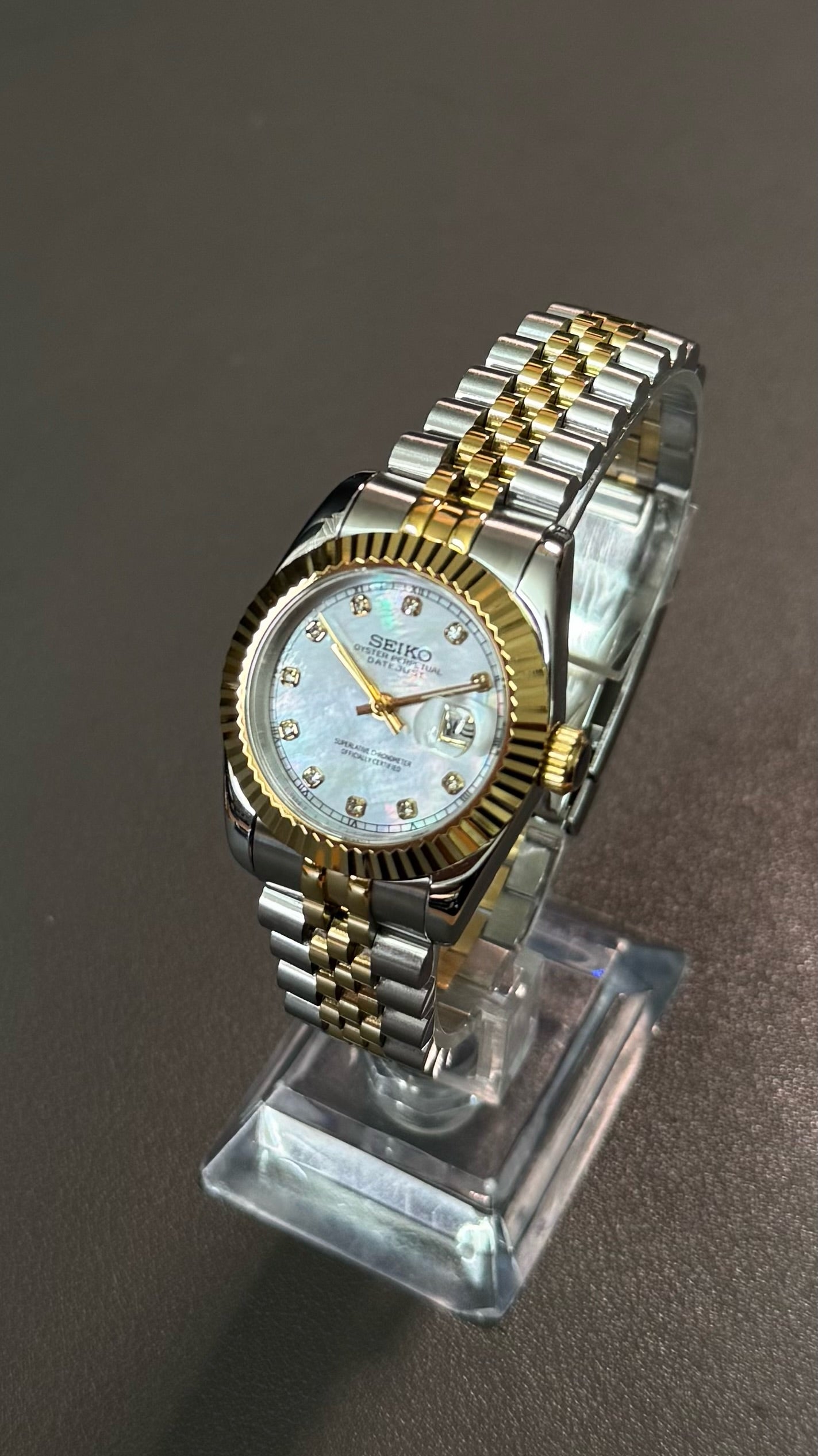Lady DateJust: Two-Tone Gold Mother of Pearl Dial Gem Markers w/ Jubilee Bracelet