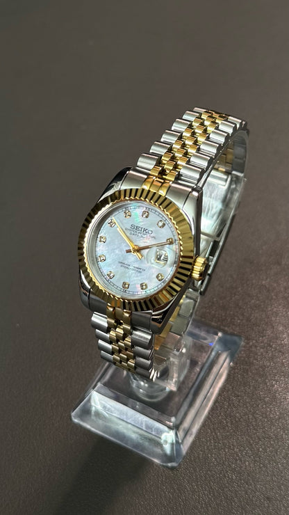 Lady DateJust: Two-Tone Gold Mother of Pearl Dial Gem Markers w/ Jubilee Bracelet