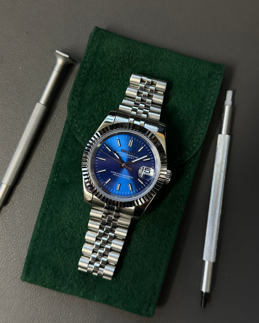 Seiko Mod Datejust: Stainless Steel Blue Dial Stick Markers w/ Jubilee Bracelet