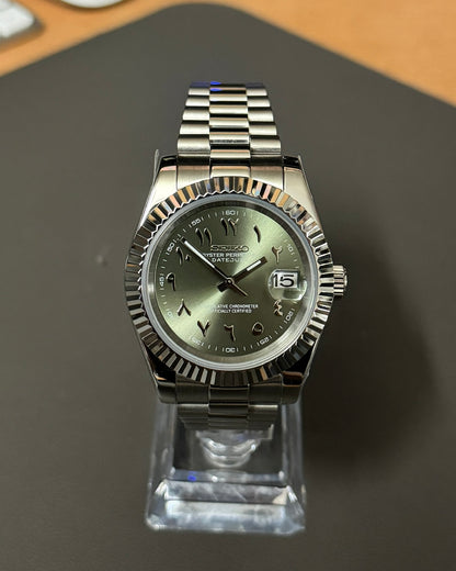 DateJust: Stainless Steel Olive Green Dial Arabic Markers w/ Presidential Bracelet