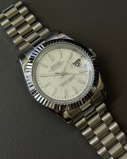 DateJust: Stainless Steel Mother of Pearl Dial Stick Markers w/ Presidential Bracelet