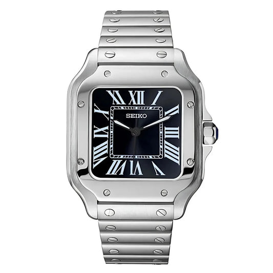Santos: Stainless Steel Black Dial Roman Markers
