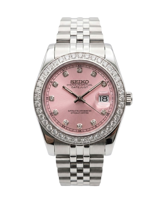 Lady DateJust: Stainless Steel Sunburst Pink Dial Gem Markers w/ Jubilee Bracelet