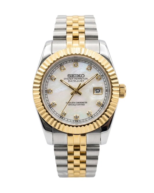 Lady DateJust: Two-Tone Gold Mother of Pearl Dial Gem Markers w/ Jubilee Bracelet