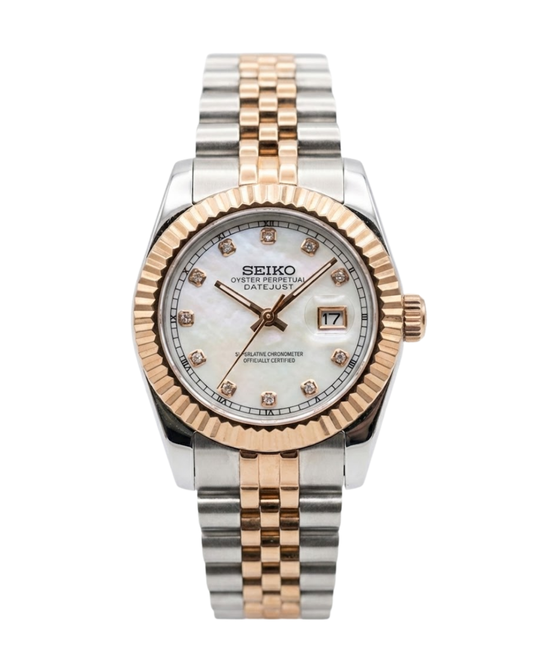 Lady DateJust: Two-Tone Rose Gold Mother of Pearl Dial Gem Markers w/ Jubilee Bracelet