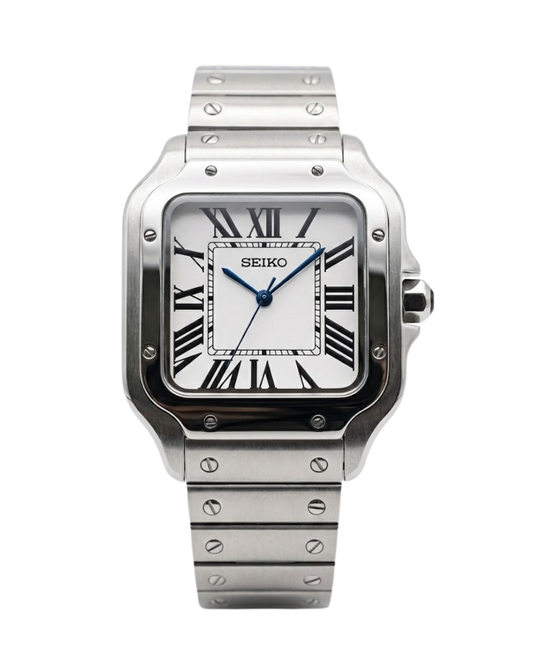 Santos: Stainless Steel White Dial Roman Markers