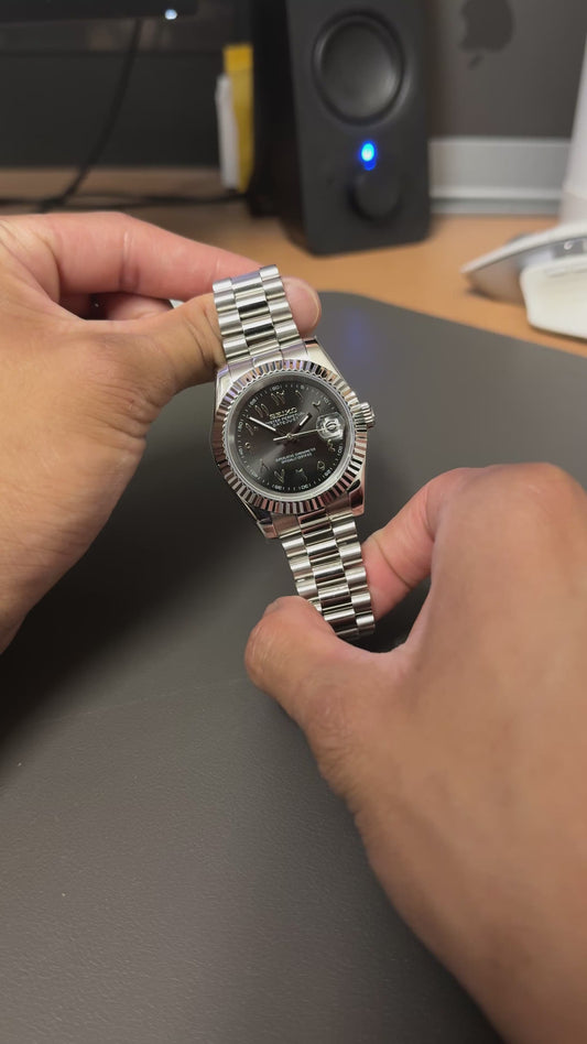 Seiko Mod DateJust: Stainless Steel Black Dial Arabic Markers w/ Presidential Bracelet
